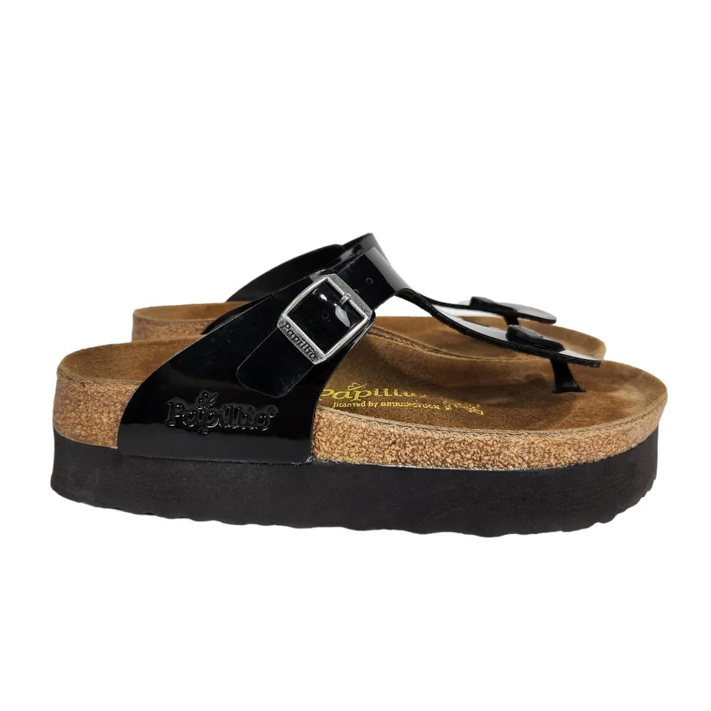 Birkenstock Papillo Gizeh Platform Vegan Black Patent Sandals Size Women's 7 - Picture 2 of 10